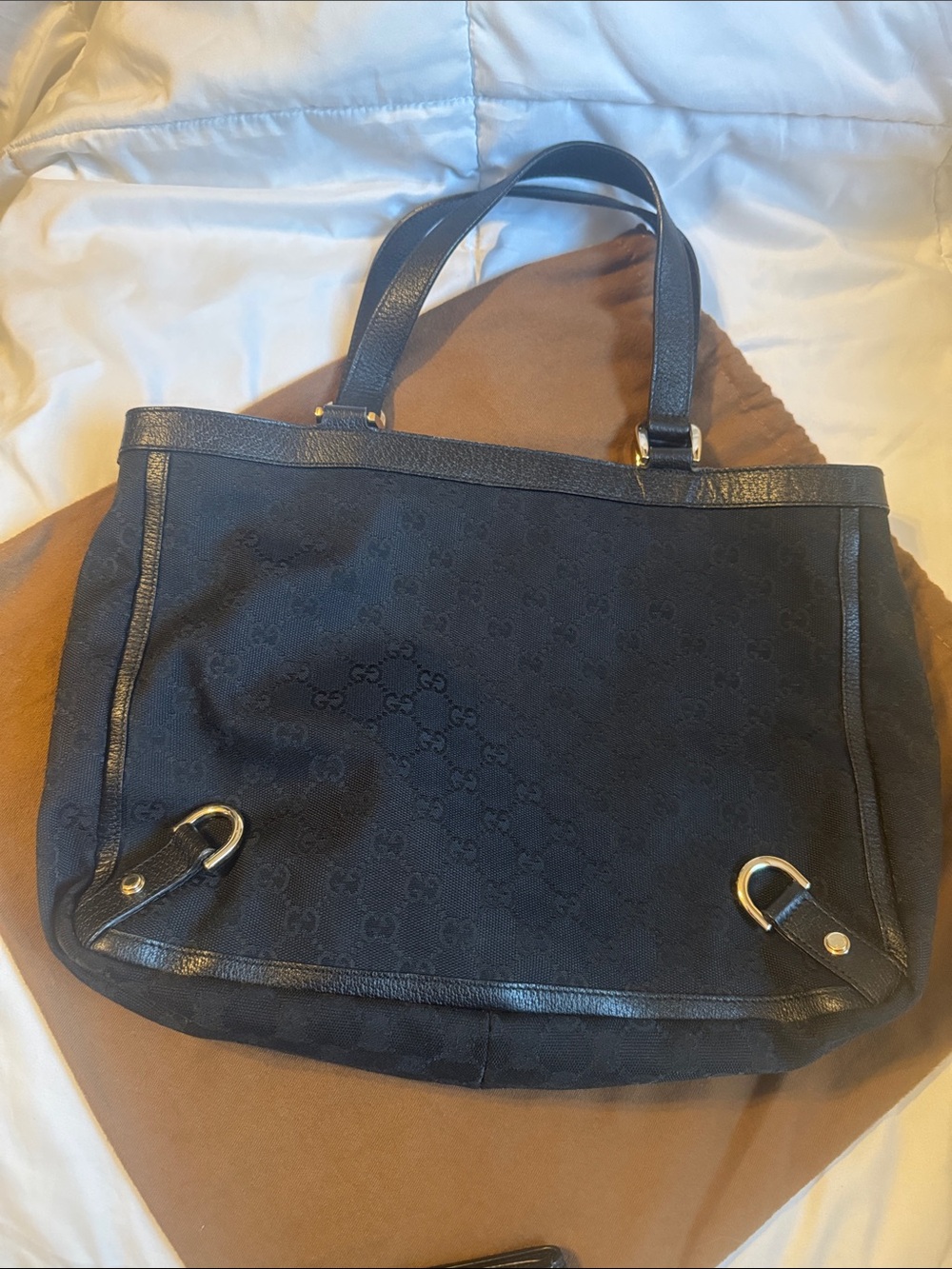 Gucci Black Leather and Canvas Tote with wallet, Gold Hardware and dusty!!!! - Picture 11 of 14